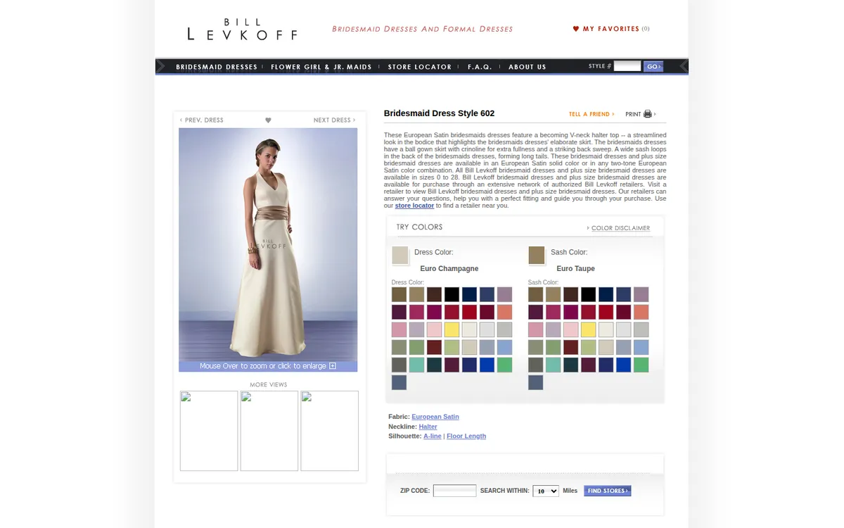 Bill Levkoff - screenshot, Dress page · Web Archive, Jan 2012
