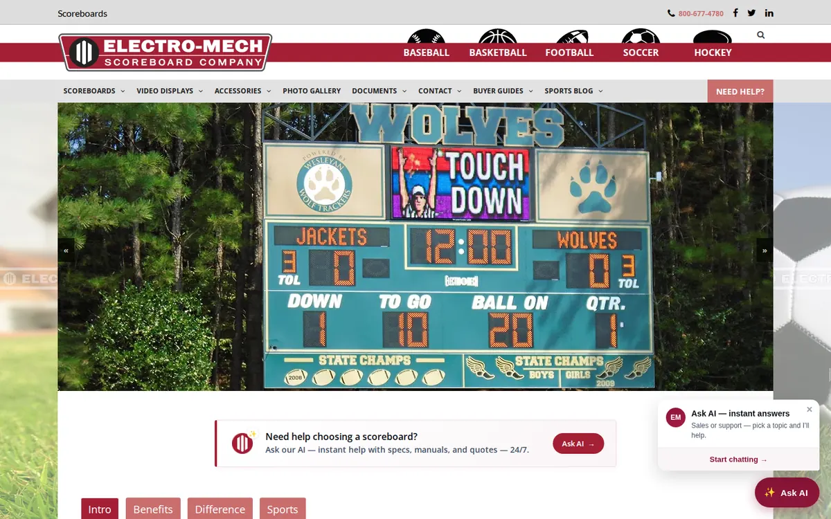 Electro-Mech Scoreboard Company - screenshot, Live · Sep 2026
