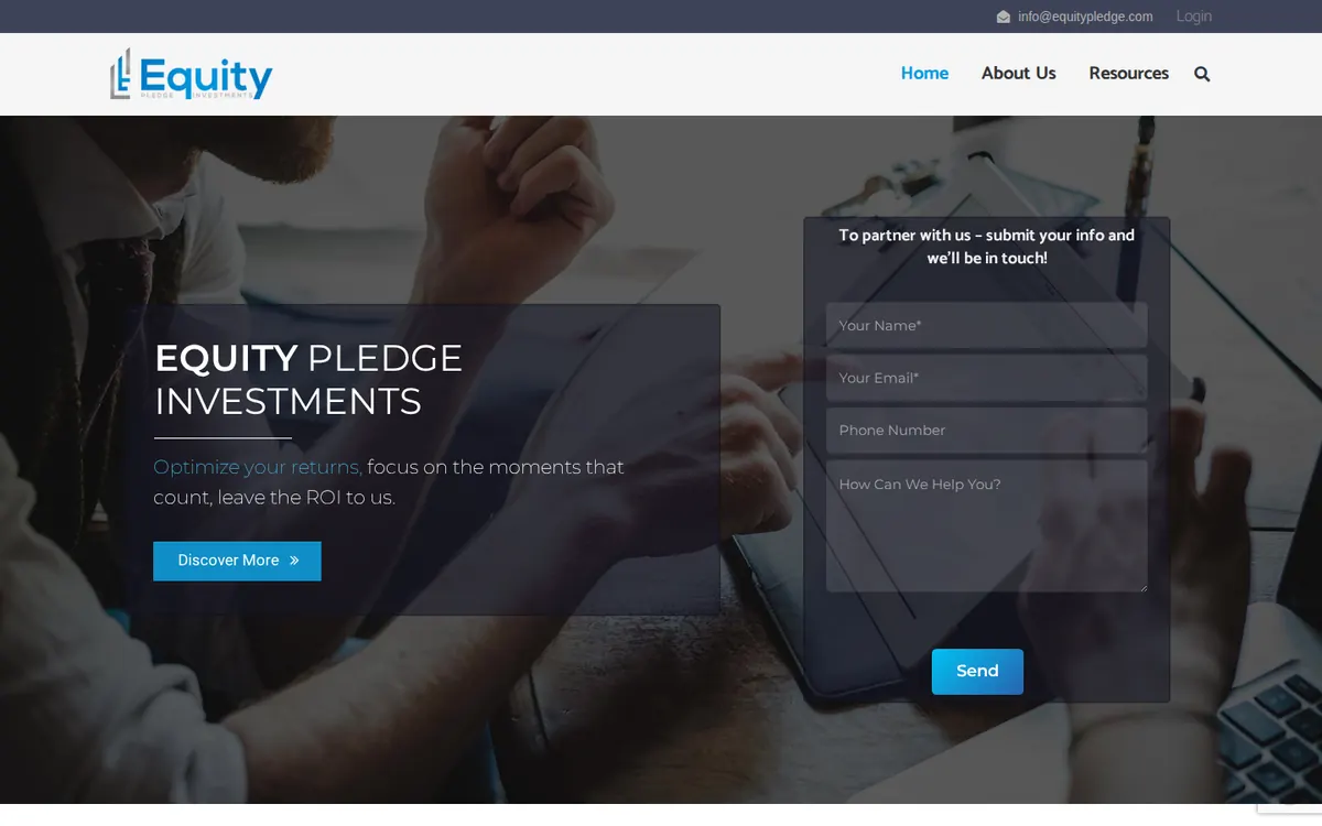 Equity Pledge - screenshot, Live · Sep 2026